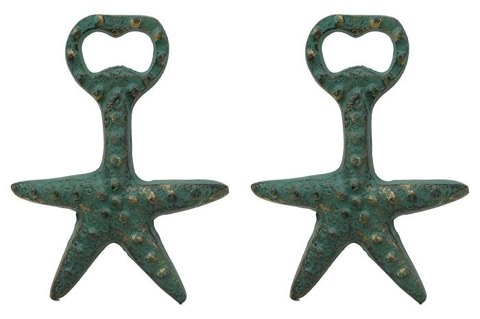 Ebros Rustic Vintage Verdigris Green Cast Iron Metal Nautical Coastal Sea Star Starfish Soda Beer Bottle Cap Opener 5.5" High Tide Beach Coral Echinoderms Party Hosting Decor Accent Accessory (2)