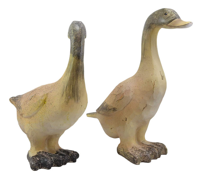 Ebros Rustic Weathered Crackle Faux Wood Finish Pair Of Cottage Ducks Garden Statue Set 12.5" Tall Home Decor Country Farm Outdoors Lawn Patio Pool Pond Duck Mallard Figurines