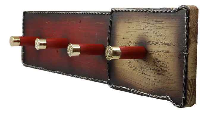 Ebros Rustic Western 12 Gauge Shotgun Shells Ammo Bullets Wooden Wall Hangers Hooks Hanging Plaque For Coats Hats Accessories Home And Office Wood Decor Collection