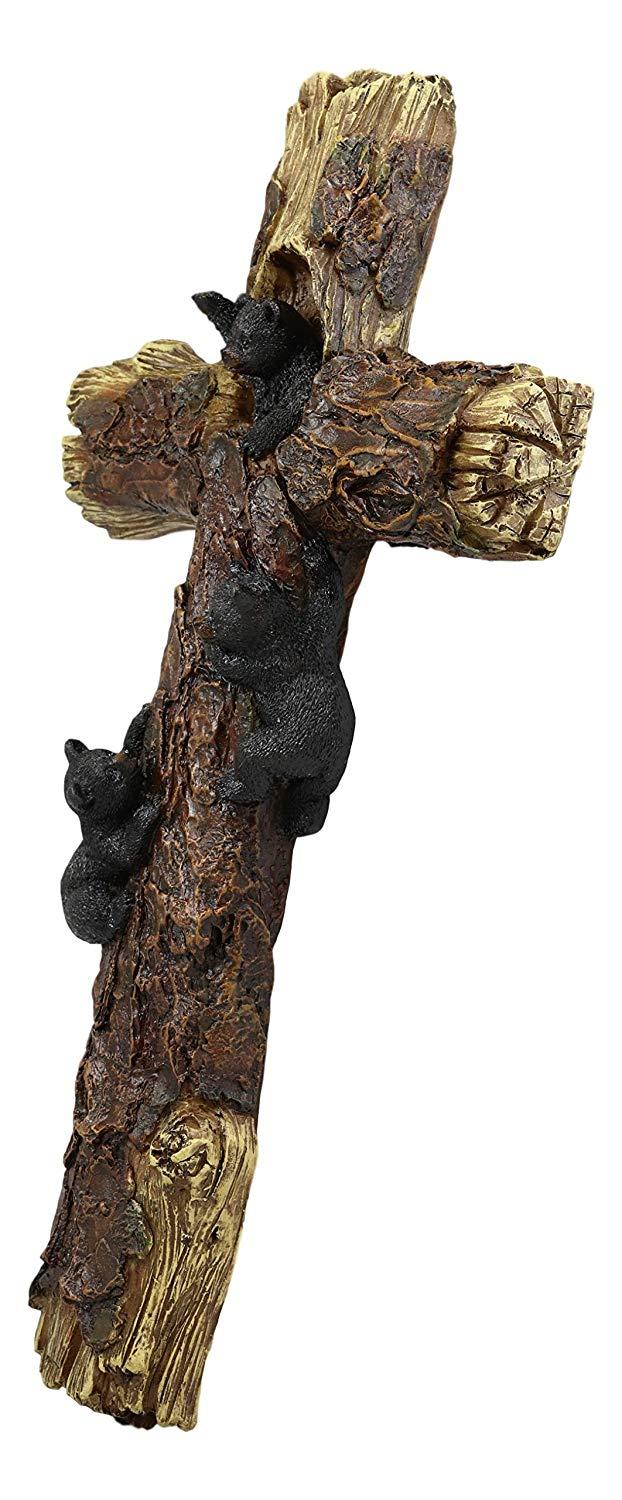 Ebros Rustic Western 3 Playful Climbing Black Bears Wall Cross Decor 14.25" H
