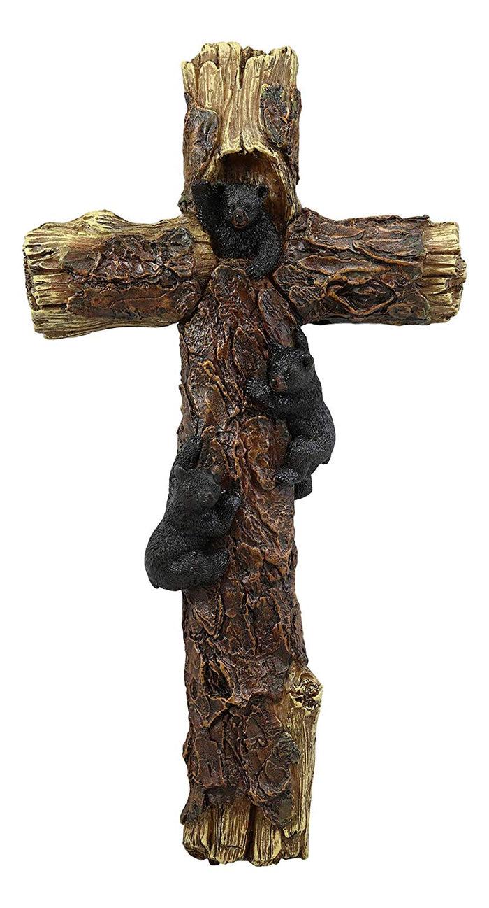Ebros Rustic Western 3 Playful Climbing Black Bears Wall Cross Decor 14.25" H