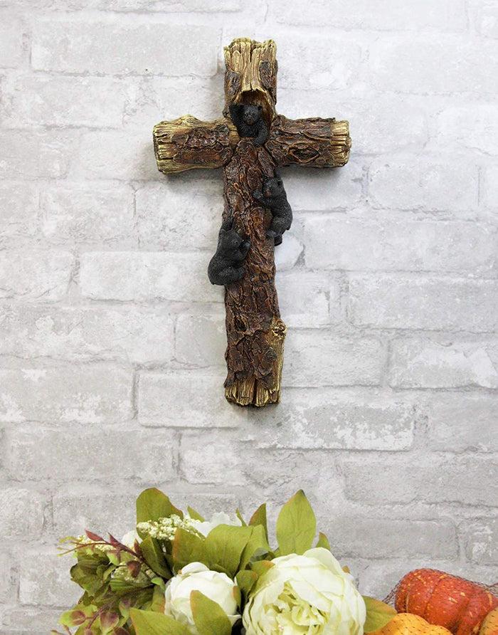Ebros Rustic Western 3 Playful Climbing Black Bears Wall Cross Decor 14.25" H
