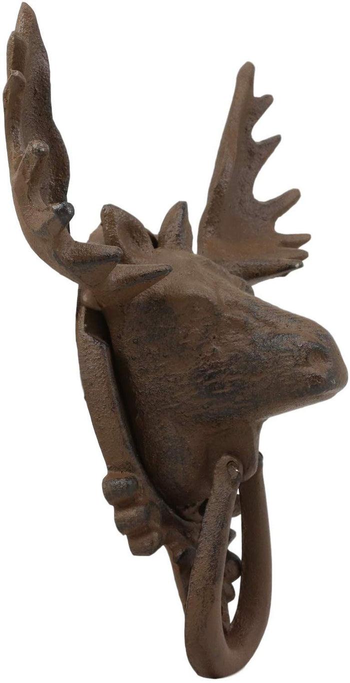 Ebros Rustic Western Forest Horned Bull Moose Head Cast Iron Door Knocker 10"H