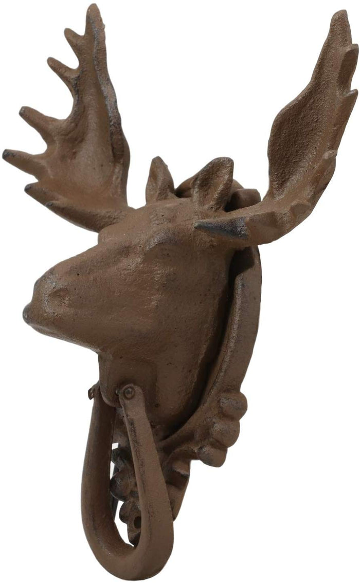 Ebros Rustic Western Forest Horned Bull Moose Head Cast Iron Door Knocker 10"H