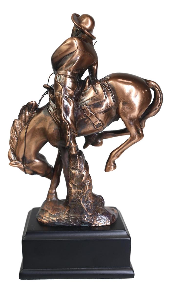 Ebros Rustic Western Rodeo Cowboy W/ Bucking Horse Bronze Electroplated Figurine