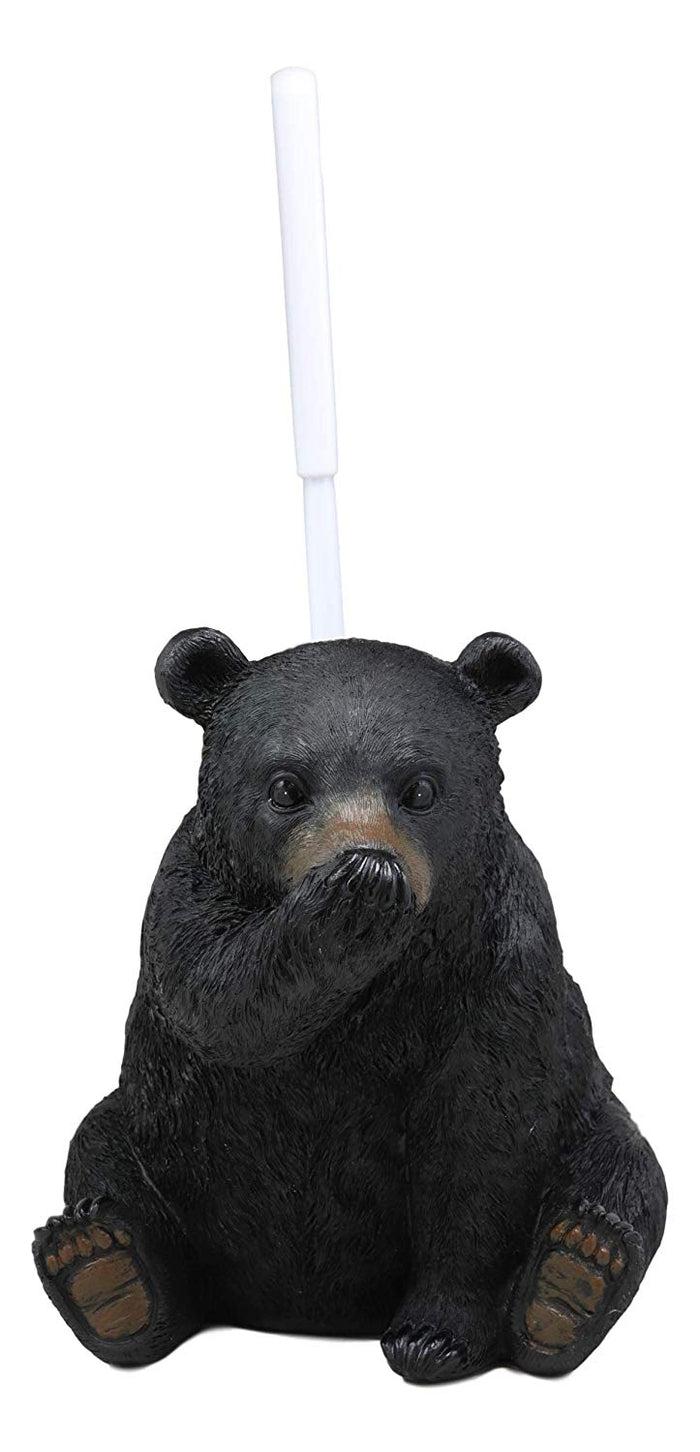 Ebros Rustic Whimsical Black Bear Covering Nose Toilet Brush And Holder Figurine Set