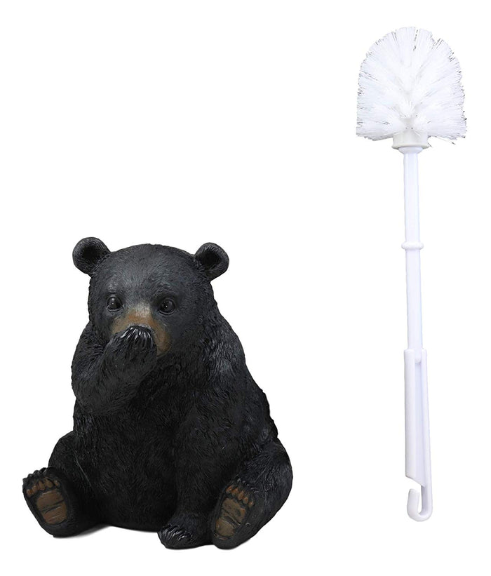 Ebros Rustic Whimsical Black Bear Covering Nose Toilet Brush And Holder Figurine Set