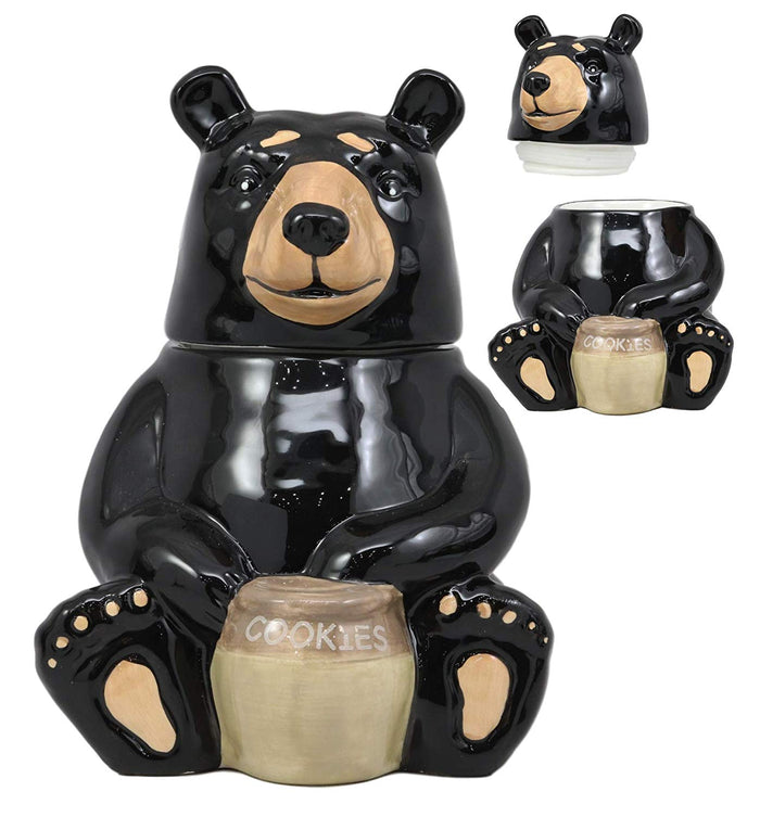 Ebros Rustic Wildlife American Black Bear With 'Cookies' Honey Pot Ceramic Cookie Jar 8.25"Tall