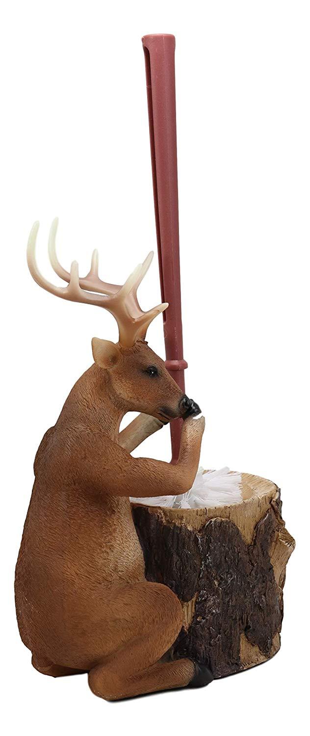 Ebros Rustic Wildlife Animal Stinky Potion Toilet Brush & Tree Stump Base Holder