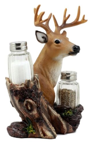 Ebros Rustic Woodlands Wild Deer Big Buck Bust Salt & Pepper Shakers Holder