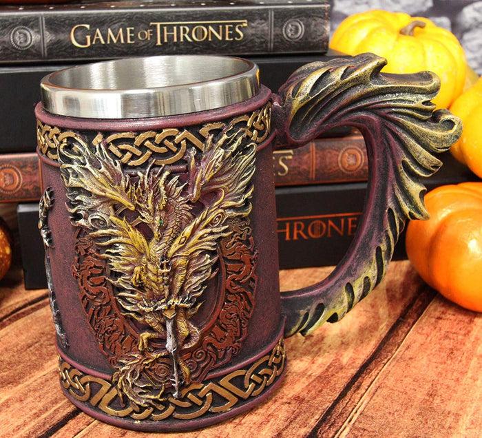 Ebros Ruth Thompson Dragon's Lair Flame Blade Drake 14oz Coffee Mug Tankard