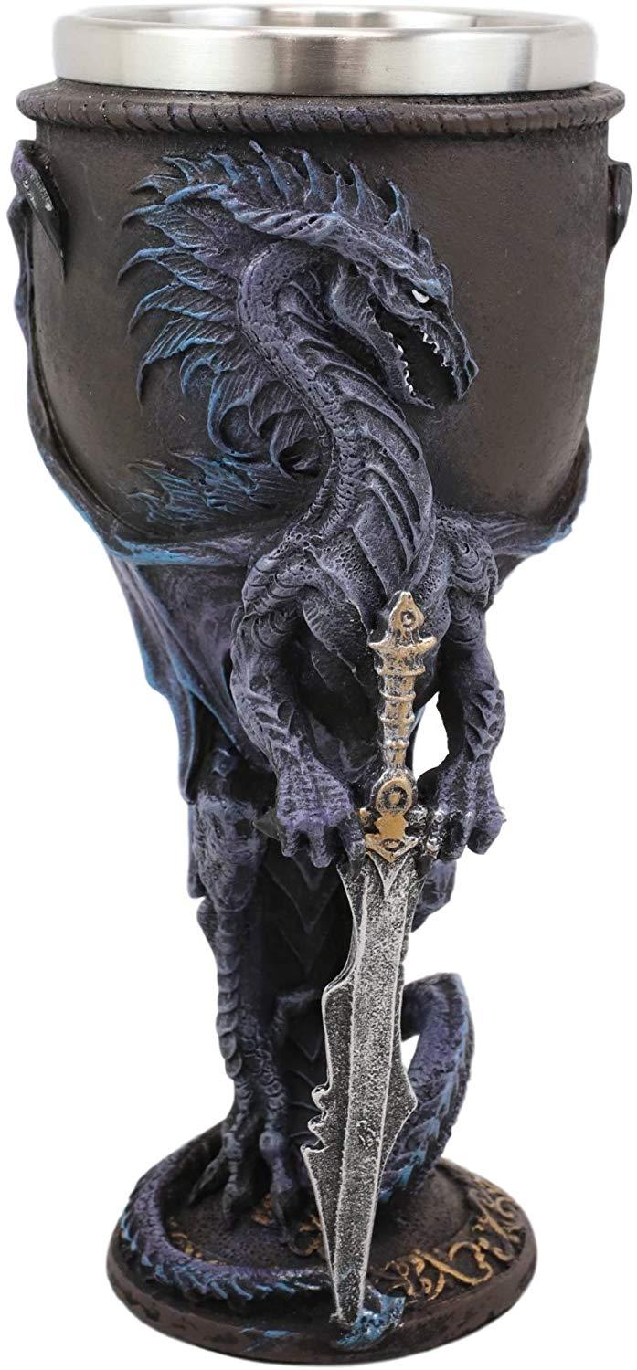 Ebros Ruth Thompson Dragon's Lair Stone Blade Drake 8oz Wine Goblet Chalice Cup