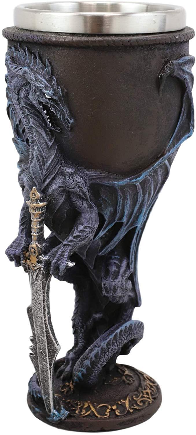 Ebros Ruth Thompson Dragon's Lair Stone Blade Drake 8oz Wine Goblet Chalice Cup