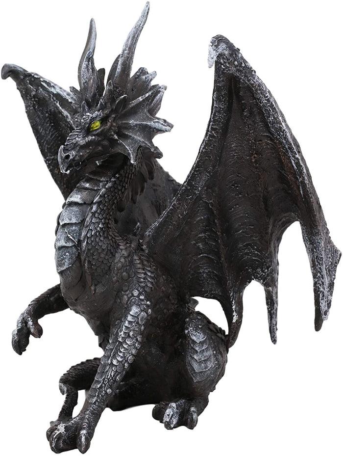 Ebros Ruth Thompson Metallic Grey Checkmate Dragon With Horns Statue 9" Tall