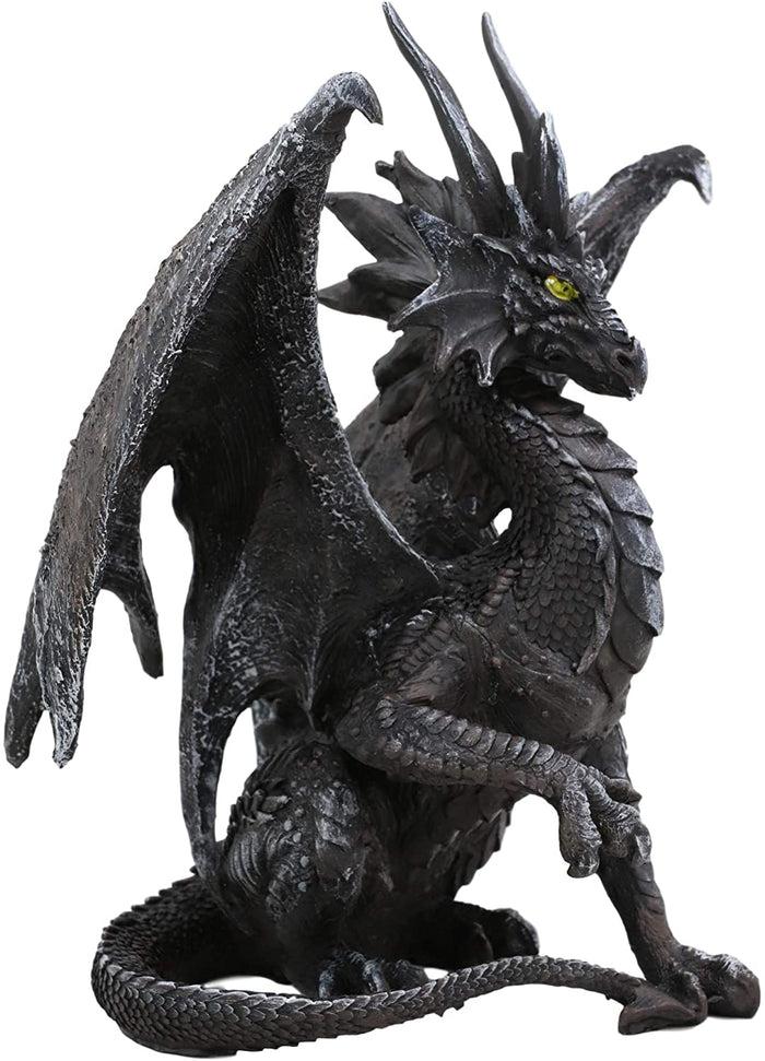Ebros Ruth Thompson Metallic Grey Checkmate Dragon With Horns Statue 9" Tall