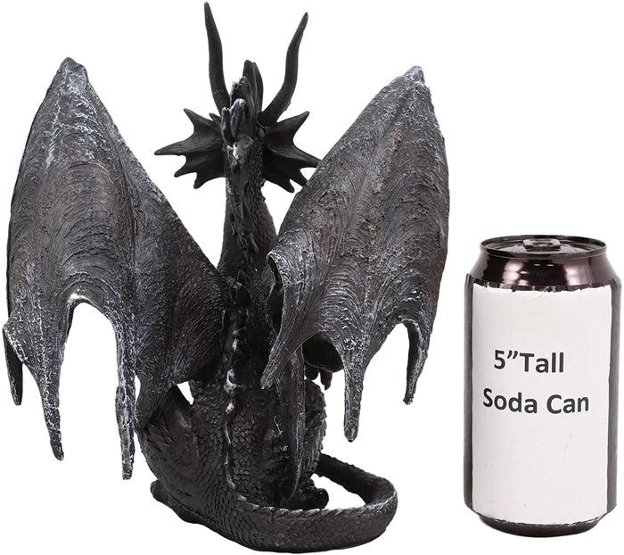 Ebros Ruth Thompson Metallic Grey Checkmate Dragon With Horns Statue 9" Tall