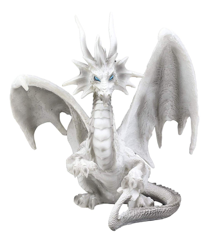 Ebros Ruth Thompson White Checkmate Dragon With Majestic Horns Statue 8.25"H