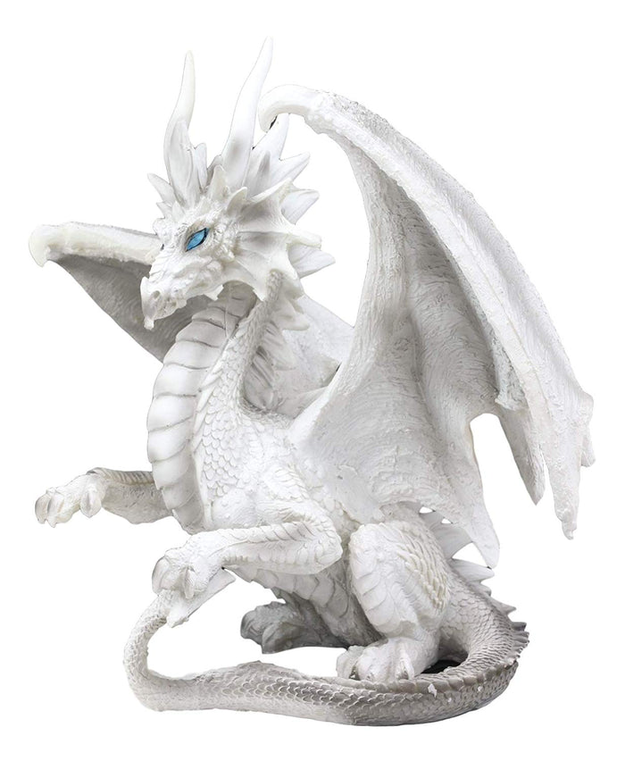 Ebros Ruth Thompson White Checkmate Dragon With Majestic Horns Statue 8.25"H