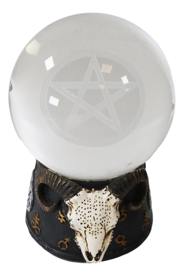 Ebros Sabbatic Goat Baphomet Ram Skull Pentagram LED Glass Gazing Ball Figurine