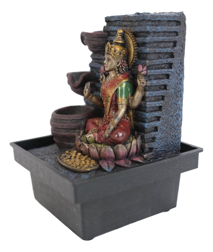 Ebros Sacred Hindu Goddess Lakshmi Flowing Water Fountain Resin Home Decor