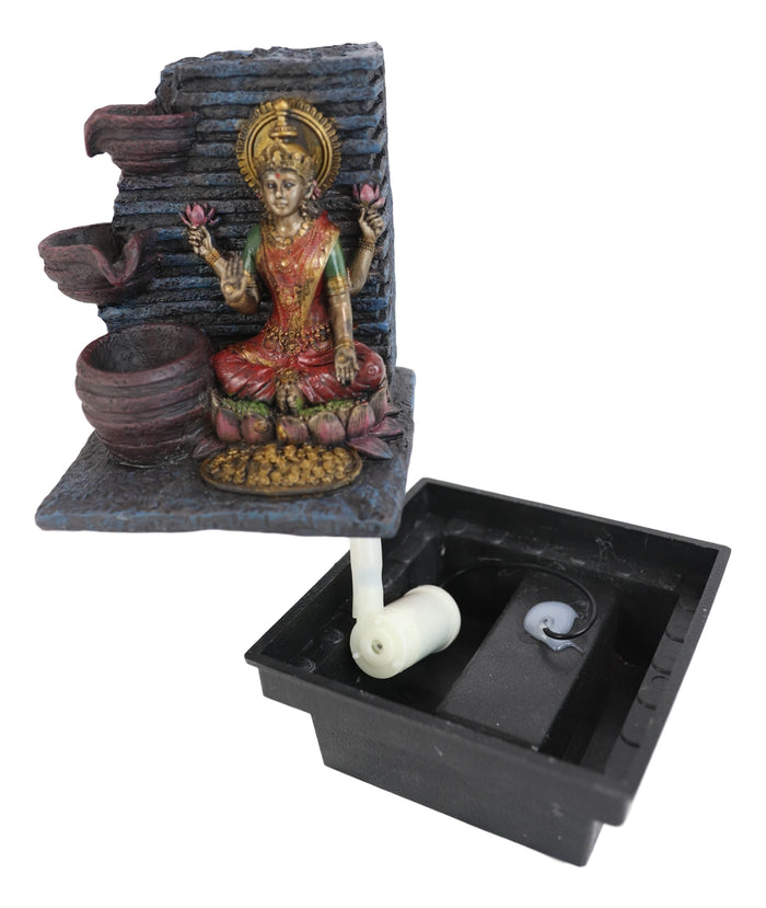 Ebros Sacred Hindu Goddess Lakshmi Flowing Water Fountain Resin Home Decor