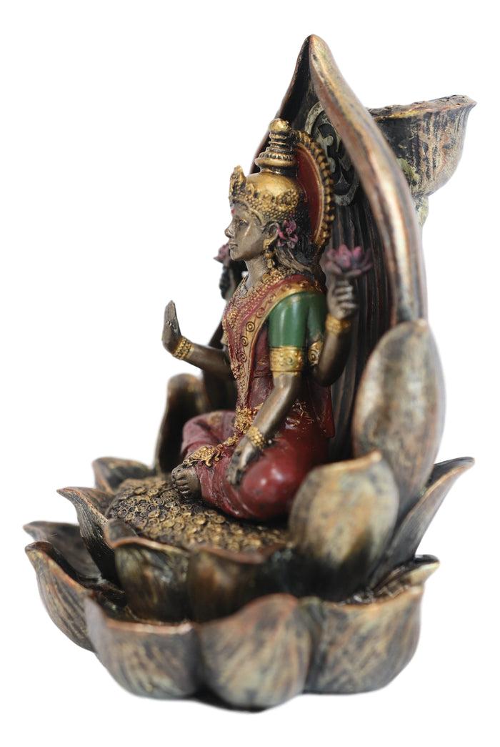 Ebros Sacred Hindu Goddess Lakshmi Sitting On Lotus Flower Resin Backflow Burner