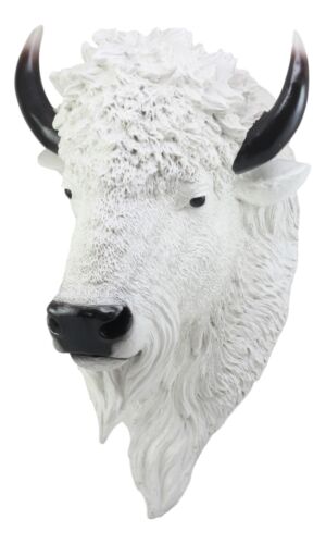 Ebros Sacred Lightning White Buffalo Wall Decor 18"H Faux Bison Head Taxidermy