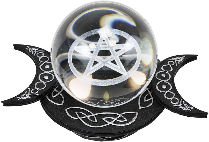 Ebros Sacred Moon Triple Goddess Glass Gazing Ball Orb With Pentagram Symbol 6"W