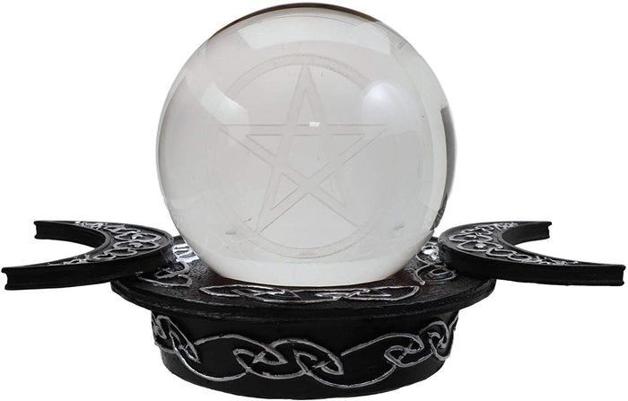 Ebros Sacred Moon Triple Goddess Glass Gazing Ball Orb With Pentagram Symbol 6"W