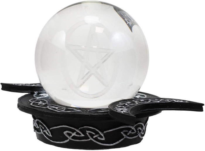 Ebros Sacred Moon Triple Goddess Glass Gazing Ball Orb With Pentagram Symbol 6"W