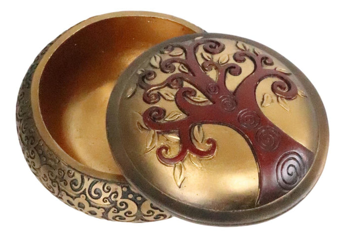 Ebros Sacred Tree Of Life Yggdrasil Scroll Art Round Decorative Jewelry Box Figurine