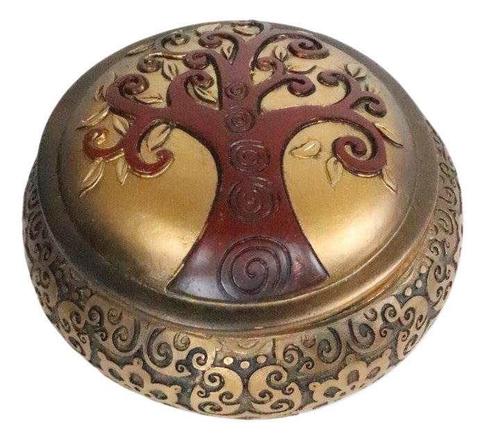 Ebros Sacred Tree Of Life Yggdrasil Scroll Art Round Decorative Jewelry Box Figurine