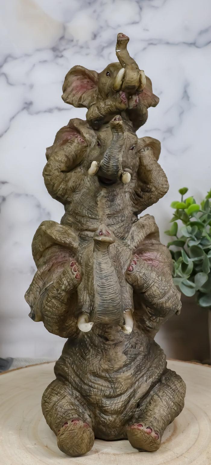 Ebros Safari Acrobats See Hear Speak No Evil Elephants Stacked Figurine 9.5"