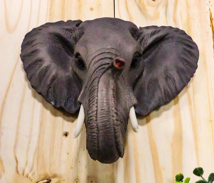 Ebros Safari African Bush Elephant Wall Bust Sculpture 9" H Noble Elephant