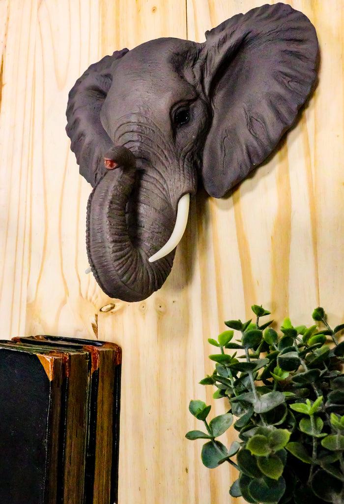 Ebros Safari African Bush Elephant Wall Bust Sculpture 9" H Noble Elephant
