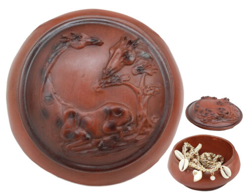 Ebros Safari Giraffe Rounded Jewelry Trinket Decorative Box Faux Wood Resin