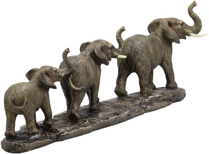 Ebros Safari Savanna Trio Marching Elephants Father And 2 Calves On A Single File Statue 17.5" Long Elephant Family Migration Figurine Sculpture Decor Gifts Feng Shui Vastu Symbol Of Luck And Fortune