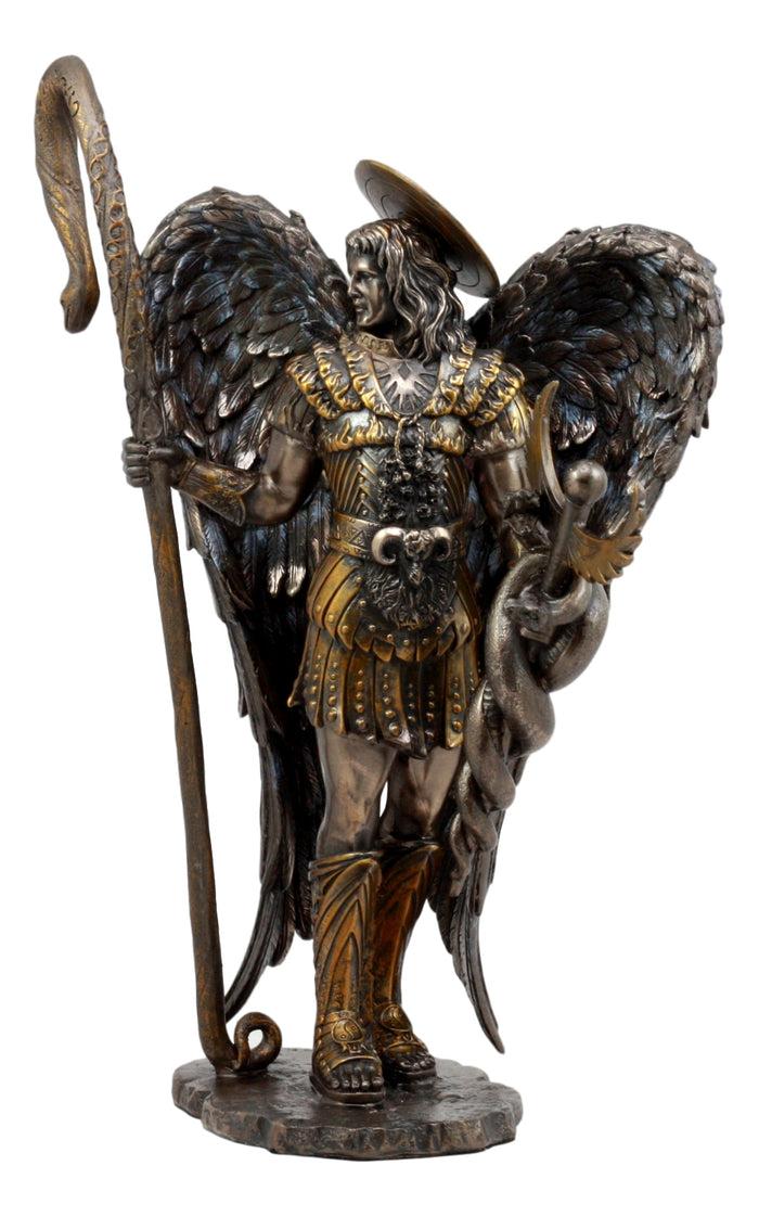 Ebros Saint Raphael The Archangel Holding Healing Staff Statue 13"H Catholic Saint Decorative Figurine