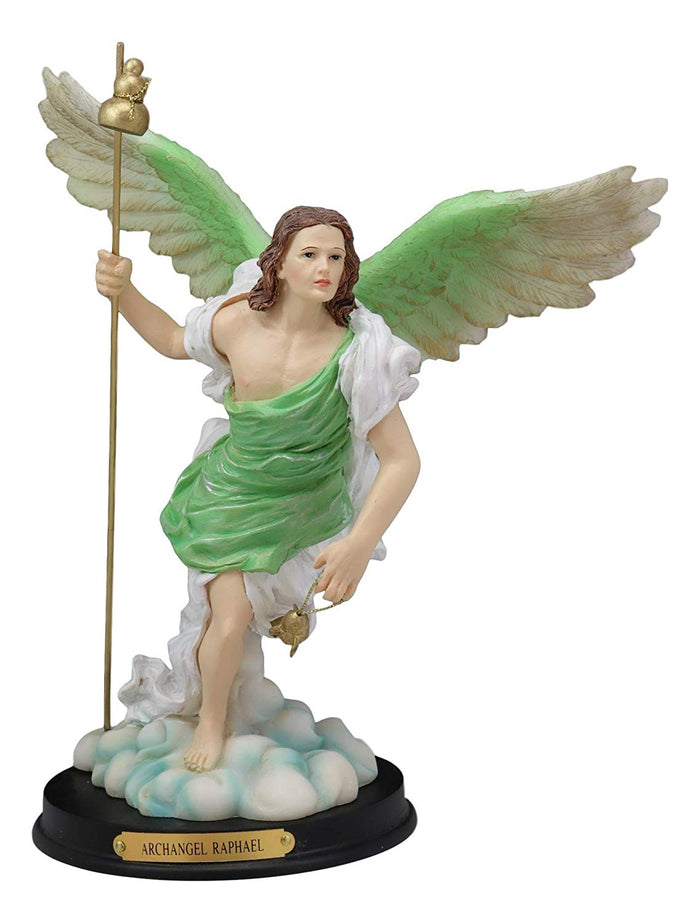 Ebros Saint Raphael With Healing Staff Statue 10.25" H With Brass Name Plate