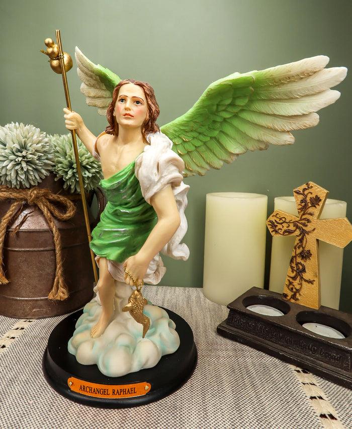 Ebros Saint Raphael With Healing Staff Statue 10.25" H With Brass Name Plate
