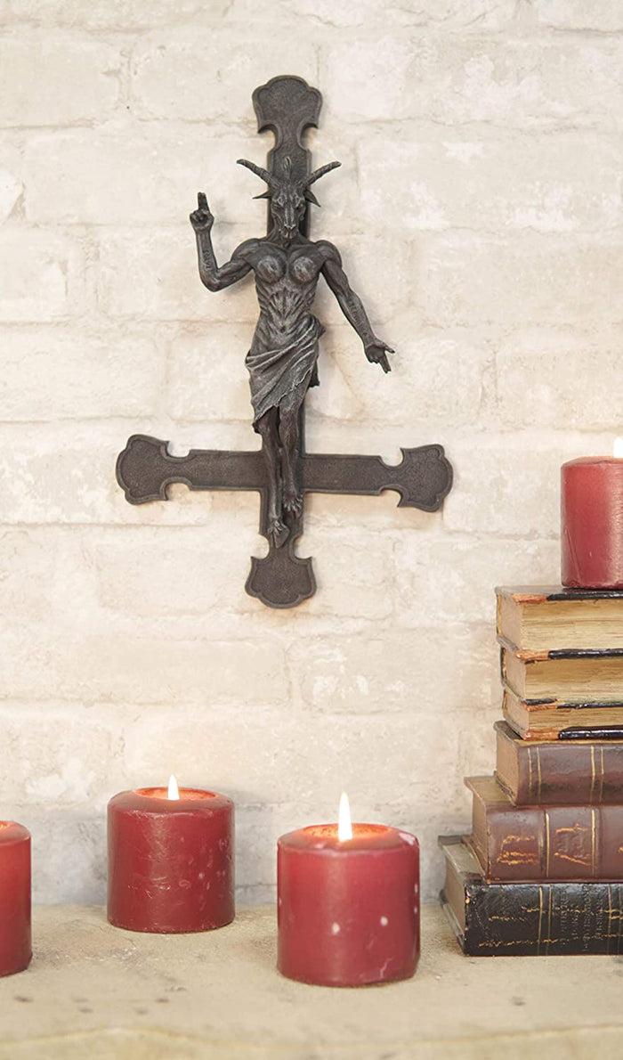 Ebros Samael Lilith Baphomet On Inverted Cross Hanging Wall Decor Plaque 12.25"H