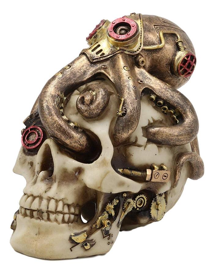 Ebros Sea Monster Golden Masked Octopus Wrapped Around Cyborg Robot Skull 5.25"H