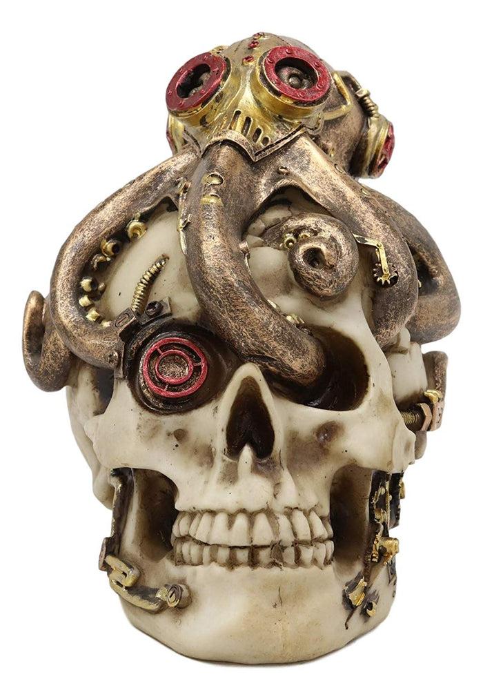 Ebros Sea Monster Golden Masked Octopus Wrapped Around Cyborg Robot Skull 5.25"H