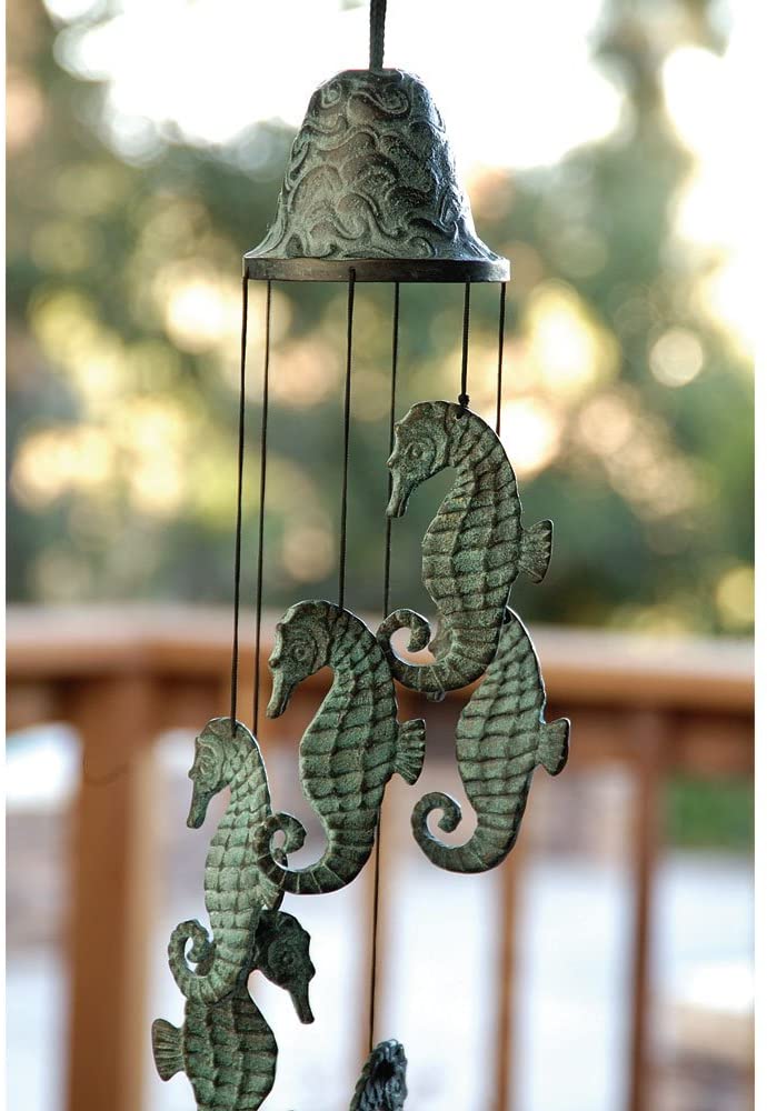 Ebros Seahorse Wind Chime Seahorses Float Under A Patina Brass Bell