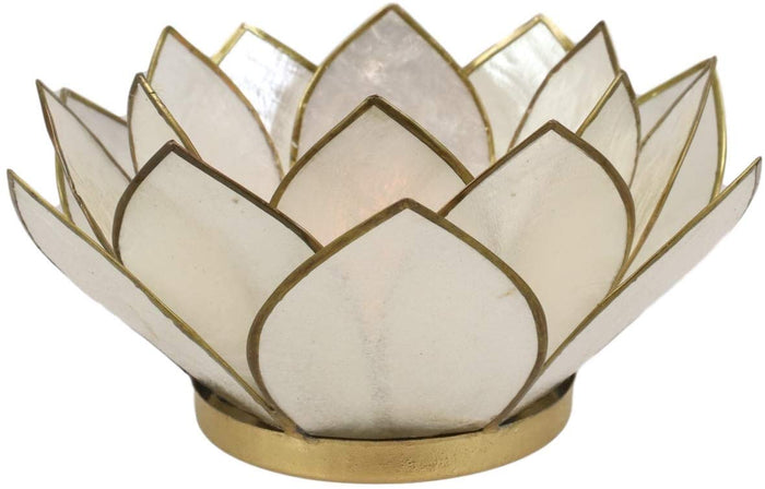 Ebros Seashells Lotus Flower Votive Tea Light Candle Holder 4.25"D (Pearl White)