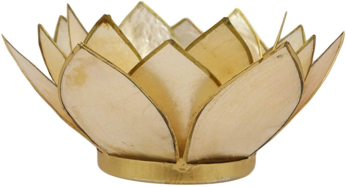 Ebros Seashells Lotus Flower Votive Tea Light Candle Holder 4.25"D (Yellow Gold)