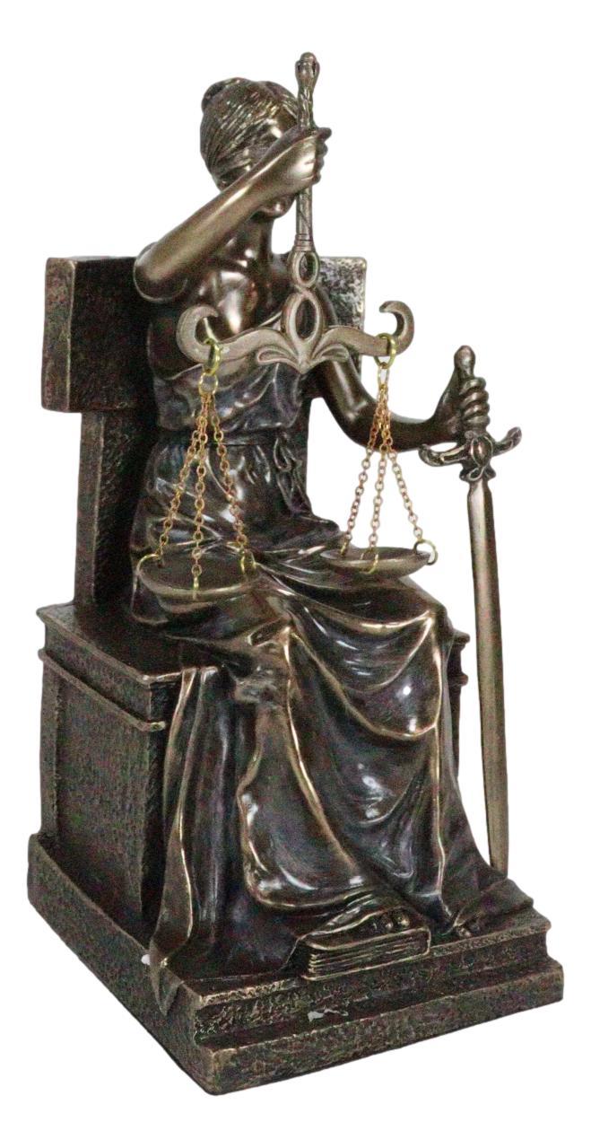 Ebros Seated Lady Justice In Blindfold With Scales And Sword Statue 8.25" Tall
