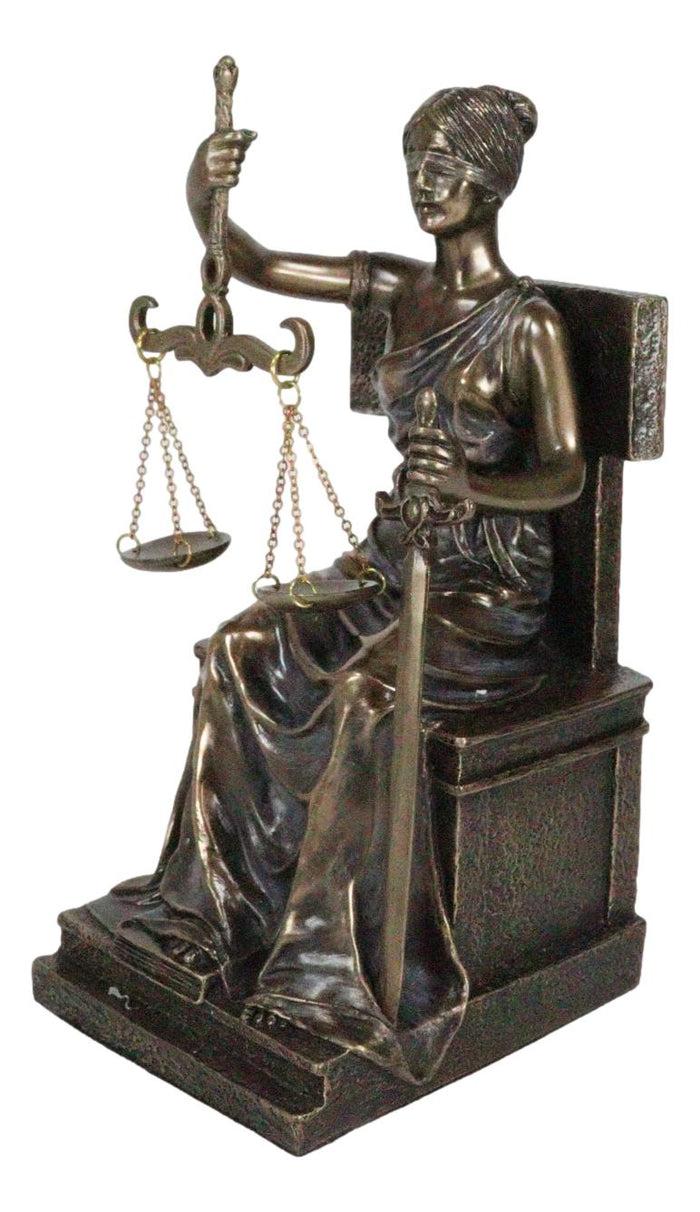 Ebros Seated Lady Justice In Blindfold With Scales And Sword Statue 8.25" Tall