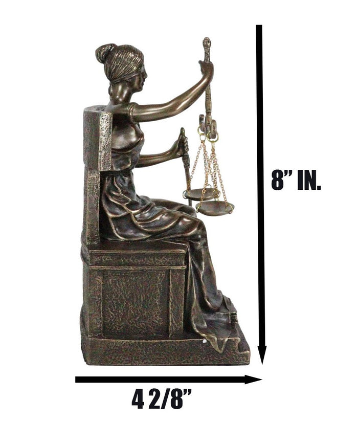 Ebros Seated Lady Justice In Blindfold With Scales And Sword Statue 8.25" Tall