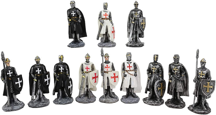 Ebros Set Of 12 Medieval Knights Crusaders Figurines Suit Of Armor Miniature